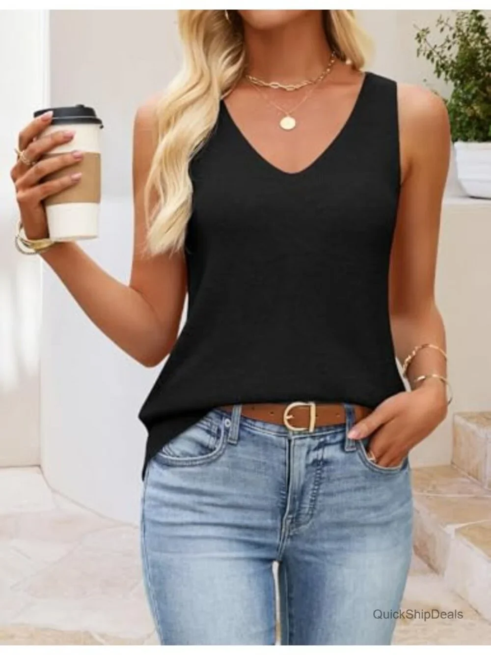 Knit Vest Tank Top Sleeveless V Neck Sweater Summer Casual Layering